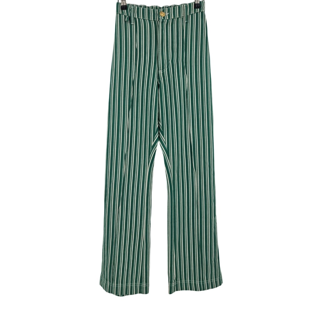Big Bud Press Western Pants Green White Stripe High Rise Straight Leg Retro XS